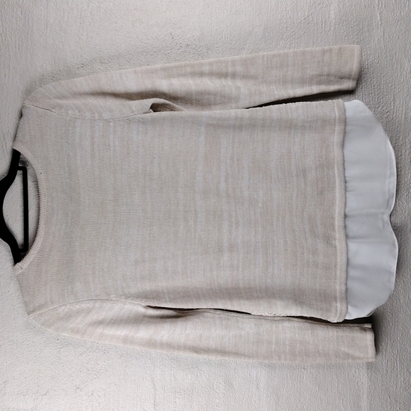 𝅺ab Studio Wheat Scoop Neckline Long Sleeve Layered Shirt Crochet Hem Sweater - Picture 8 of 12